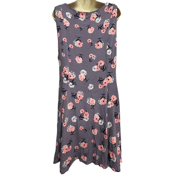 Torrid Size 2 Gray Purple Floral‎ Sleeveless A-Line Swing Dress Tie Neck Lined - Picture 15 of 16